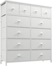 For Bedroom With 12 Drawers, Fabric Dressers & Chests Of Drawers, Sturdy Metal Frame, Wood Top, Entryway, Bedroom Furniture (White) - 白色 - 查看 9