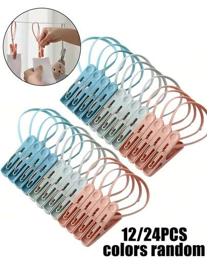 Pinzas multiusos a prueba de viento con mangos de cuerda - Pinzas de ropa de plástico para colgar toallas, calcetines y ropa - Ideal para uso doméstico y de viaje, solución de lavandería de viaje, plástico duradero, accesorios de lavandería, baño y uso