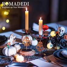 Candle Holder For Halloween Decor: Set Of 2 Black Gothic Skull Taper Candlestick Table Centerpiece Decorations Spooky Party Dinning Room Home Indoor - Black - View 2