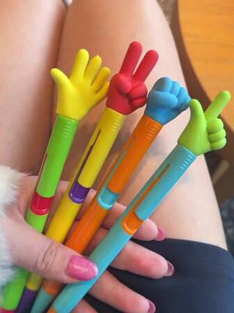 1/4 件套石头剪刀布主题糖果色圆珠笔 - 创意卡通文具，按压式笔尖，可爱美观的速干圆珠笔，书写流畅，适合考试，返校季必备