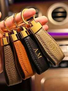 Customized Initial Keychain, Luxury Faux Leather Car Keychain, Customized Name Keychain, Men And Women'S Fashion Accessory, Single, Decorative, Climbing Hook Design, Perfect For Birthday Gifts, , Colorful, Cute, Adorable, Funny, Kawaii, Y2k, Stylish, Unisex, Casual, Custom, Personalized, Unique, Ideal Gifts For Him, Ideal Gifts Junior High School Students