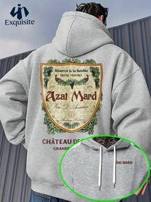 Sudadera con capucha para hombres "Family Treasures" en francés - Texto en francés y estampado gráfico Azat Mard, ajuste relajado, suéter casual con letras en francés y diseño Azat Mard, tejido - Gris - Ver 1