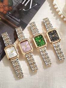 1pc Elegant Stainless Steel Band Square Dial Classic Luxury Quartz Watch, Refined Wristwatch Suitable For Teenagers, Parties, A Perfect Gift (Watch Box Not Included)