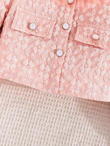 2pcs/Set Young Girls Birthday Party Gift, Fashion 3D Print Jacket And Striped Bowknot Mesh Slip Dress - Pink - View 5