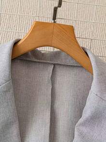 Áo khoác Blazer vải dệt màu xám thời trang dành cho nữ, có nút cài phía trước, tay dài, dáng dài thông thường, phù hợp cho mùa thu/đông - Xám - Xem 2