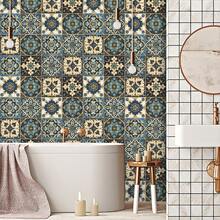 10pcs Floral Pattern Faux Ceramic Tile Wall Stickers, Vintage PVC Self-Adhesive Removable Flat Wall Paper, Suitable For Home, Kitchen, Room, Wall Decor - Multicolor - View 9