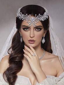 1 Stück luxuriöser funkelnder Blumen-Strass Haarkamm, Haarband, Braut Haaraccessoire, Hochzeitsfeier Fotografie Haar Dekoration, Damen Accessoire, Silber Haarspange, Frühling/Sommer Mode Haarband - Silber - Übersicht 6