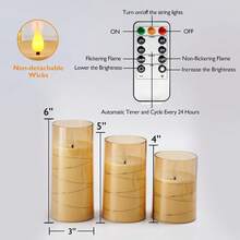 Homemory Set Of 3 Gold LED Flameless Candles, Battery Operated Candles With Embedded Fairy Lights, Acrylic Fake Candles With Remote And Timer For Wedding Home Decor, - 金色 - 查看 2