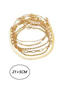 1 Set de Tobilleras de Cadena Dorada Vintage de Moda Creativa y Sencilla para Mujer, Set de 6 piezas