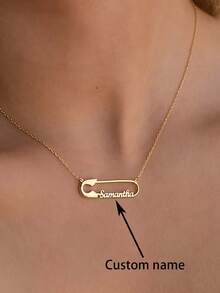 1PC Custom Personalized Name Safety Pin Pendant Necklace, Stainless Steel Jewelry, Custom Necklace, Women's Necklace, Name Customization, Customizable Things, Creative Customization, Christmas Gift Jewelry, Halloween Gifts, Birthday Gifts, Anniversary Gifts, Personalized Gifts - Multicolor - View 3