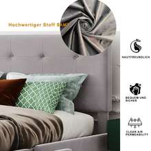 Upholstered Bed 140 X 200 Cm, Double Bed With Drawers, Slatted Base And Backrest, Skin-Friendly Double Bed In Velvet Fabric For Adults And Teenagers, Grey (Mattress Not Included) - Grey - View 7