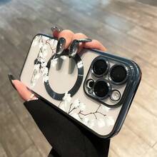 Un teléfono con lente integral, diseño "White Flower Branches", acabado electrochapado magnético, compatible con carga inalámbrica magnética y compatible con phone 16 Pro Max, 16, 15 Pro, 14, 14 Plus/14 Pro Max, 13, 13 Pro, 12 Pro, 11/11 Pro y la serie Pro. Es un excelente teléfono para amigos, cumpleaños y fiestas. - azul claro - Ver 10