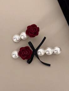 1 pieza Clip de pelo con rosa de perla falsa vintage - Pasadores para el cabello rebelde y el flequillo, Pasador de moda elegante para mujeres, Pinzas de garra - Multicolor - Ver 14