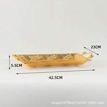 1pc Gold Rectangular Tray, Gold Hollow Gift Fruit Snack Jewelry Paper Towel Storage Plate - Gold - View 3