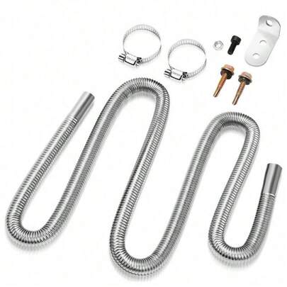 One 200cm Stainless Steel Exhaust Pipe For Parking Heaters, With Noise Reduction And Two Hose Clamps, Suitable For Parking Air Heaters, Parking Air Crude Oil Heaters, Vehicle Air Auxiliary Heaters, And Generator Exhaust Pipes