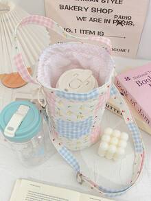 1 szt. pikowana okrągła torebka na ramię, torebka typu wiadro, śliczna okrągła torebka, przenośna torba podróżna na butelkę z wodą, torba na ramię z kieszenią na telefon, uchwyt na butelkę z wodą, torba podróżna na ramię z kwiatowym wzorem i kokardą, z odpinanym paskiem na ramię, śliczna okrągła torebka do podróży, codziennego życia, biura, nauki, na zewnątrz, do pracy, prezent urodzinowy, prezent dla przyjaciela - Wielokolorowe - Zobacz 7