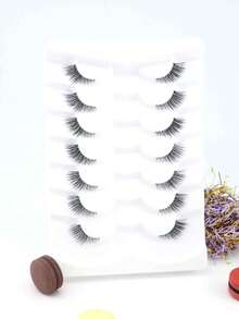 7 Paar Katzenauge verlängerte Wimpern, natürlich flauschige halbe Augen Kunstmink 3D lockige transparente Stiele, bequeme leichte Kunstmink Wimpern für Date & tägliches Augen Make-up - Halbe Wimpern - Übersicht 5