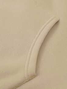 Men's Mountain Print Thermal Lined Drawstring Hoodie With Pockets, Autumn/Winter, Long Sleeve Top - Apricot - View 6