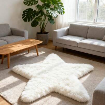 1 件不对称五角星装饰地毯、卧室装饰、小地毯、地毯、家居装饰、客厅地毯、客厅小地毯、卧室地毯、客厅家居装饰、户外地毯、可洗毛绒地毯、厚地毯、蓬松地毯、秋冬地毯