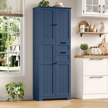 Tall Bathroom Cabinet, Tall Bathroom Cabinet With 4 Doors And 2 Drawers, Tall Kitchen Cabinet For Living Room, Kitchen, Dining Room, Office, 164.5 X 60 X 30 Cm, White - Màu xanh hải quân - Xem 1