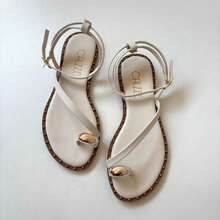 Women's Flat Sandals With Embellished Details, Pink Toe, Elegant, Blogger, Luxury, Tropical, Outdoor, Buckle - 白色 - 查看 7