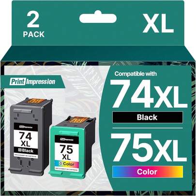74 75 XL Ink Cartridge Remanufactured Replacement For  74 75 Ink Cartridges Combo Pack 74XL 75XL High Yield For  Deskjet D4260 Officejet J5788, J6480 Hotosmart C4342 Printer (1 Black, 1 Tri-Color),23715241