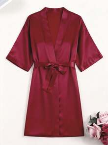 Women's Customizable Pattern Long Robe, 3/4 Sleeve, Lightweight & Breathable, Sexy Short Loungewear, Casual Kimono Style, Elegant & Soft, Shiny & Cute, Thin Printed Pajamas, Suitable For Valentine's Day, Halloween, Anniversary, Autumn/Winter