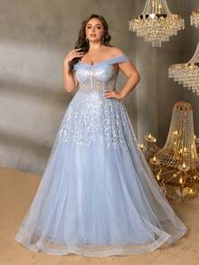 Vestido Elegante de Chiffon Estilo A-Line para Mulheres Plus Size, Amarração na Cintura Nas Costas, Ajuste Slim, Adequado para Gala de Traje Preto, Vestido de Convidada de Casamento, Vestido da Mãe da Noiva, Evento de Tapete Vermelho e Jantar Formal - Azul bebê - Visão 3