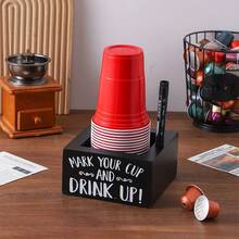 1pc Wooden Disposable Cup Storage Box Square Desktop Bar Coffee Shop Paper Cup Holder,Christmas - Black - View 6