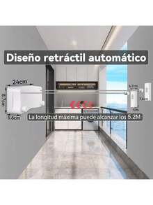 GARUISKY 5.2M Tendedero retráctil de Pared para Interiores y Exteriores, Tendedero retractil Pared Compacto, Tendedero retractil Pared para Hogar, Fácil de Instalar(Blanco) - 1 - Ver 2
