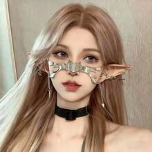 金属赛博朋克面具 - 耐用的机械角色扮演配件，配有可调节肩带，佩戴舒适，非常适合射击、派对和活动 - 无需电池，可立即使用，小众设计，外星流体，机械风，耳环和唇环可调节面部配饰，男女皆宜 - 銀色 - 查看 6