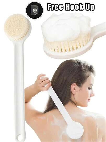 1支软毛沐浴刷，多功能清洁刷，可用于背部去角质、沐浴清洁、沐浴擦洗和按摩，泡沫丰富，长柄设计方便清洁难以触及的细菌，浴室必备，清洁力强劲（带挂钩）——适合万圣节、圣诞节、开学季、情人节等场合。