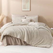 Oversized King Comforter 120''x98'', 3 Pieces Khaki Soft Boho Bedding Set, Farmhouse Tufted Fluffy Shabby Chic Bed Set For All Seasons (1 Comforter, 2 Pillowcases) With Modern Boho Style - 08 - 燕麥片 - 查看 2