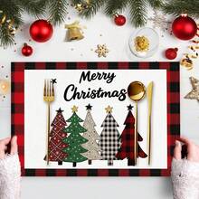 1/25pcs Christmas Red, White & Black Plaid Bordered, Decorative Christmas Tree With Star Print Linen Table Runner, Suitable For Holiday Parties, Birthday Dinners, Kitchen & Dining Room Decor, Furniture & Home Textile Decoration. It Is A Multi-Purpose Home Decor Item Applicable For Various Seasons, Perfect For Party And Holiday Decorations, As Well As A Great Gift For Parents And Friends. - Multicolor - View 19