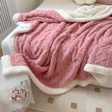 1pc Reversible Bed Blanket/Sofa Throw - Thickened All-Season Geometric Rhombus Pattern Blanket, Black Comfortable Blanket, Machine Washable, Suitable For Bed, Sofa Or Home Decor, Multi-Functional Comfortable Item, Textured Pattern, High-Quality Textile Back To School; School Supplies, Dorm Bedding - Pink - View 8