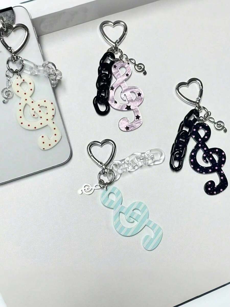 Retro Polka Dot gestreifter Musiknoten Acryl Schlüsselanhänger, kreative retro süße Party Deko Taschenbehang. Geeignet für Dekoration, Schultasche Anhänger, kann an Taschen und anderen Orten dekoriert werden, geeignet für Frauen, Studenten, Weihnachtsgeschenke Muss-haben