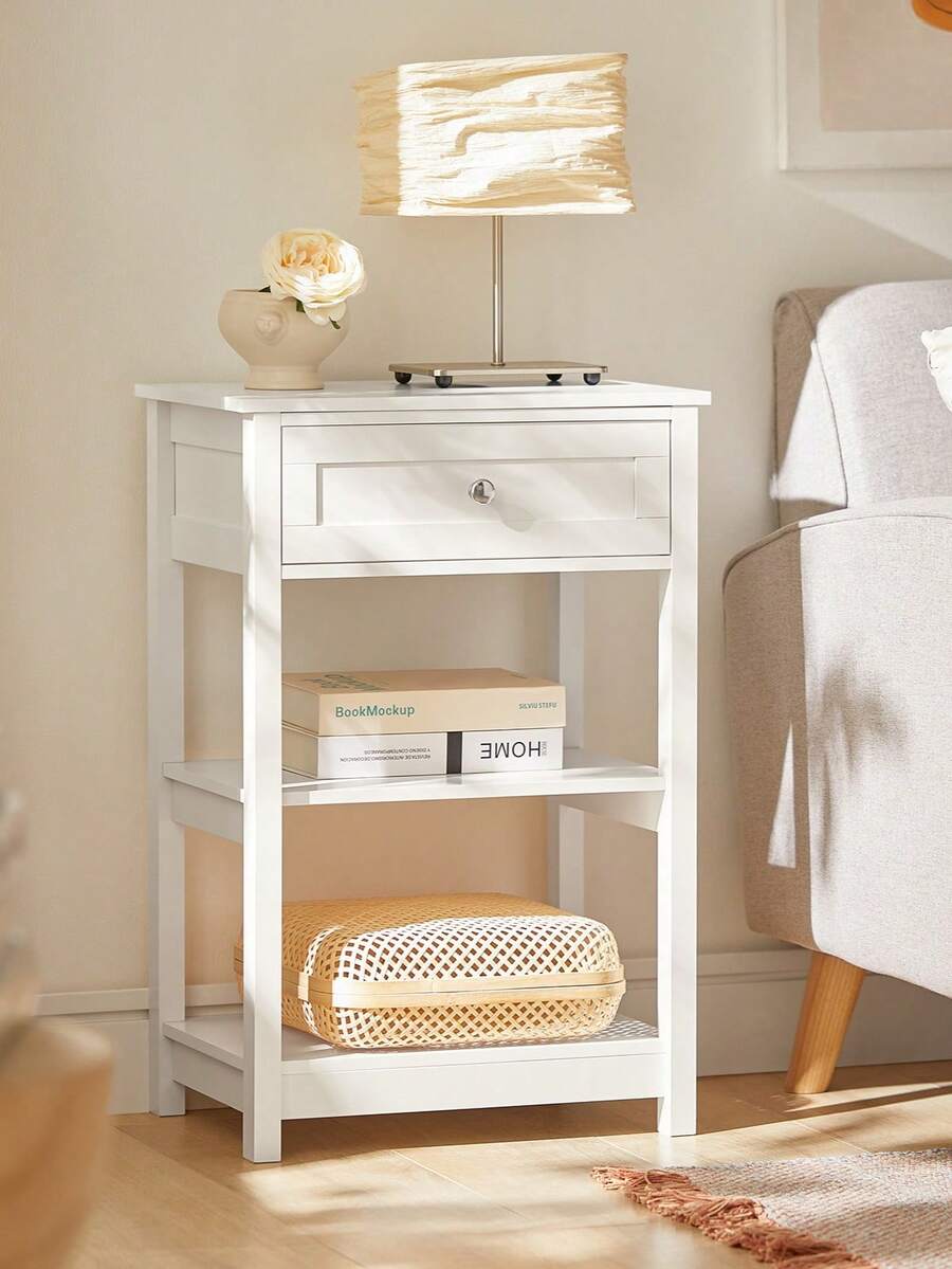SoBuy Bedside Table Nightstand Side Table End Table Coffee Table With 1 Drawer And 2 Shelves White W45 X D30 X H68cm FBT46-W - White - View 1
