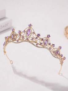 1pc Women's Fashionable Princess Crown Shaped Purple Headband With Rhinestones For Birthday Party Royal Tiaras Costume Crown Hair Garland Headpiece, Tiara Crown, Wedding - Multicolor - View 4