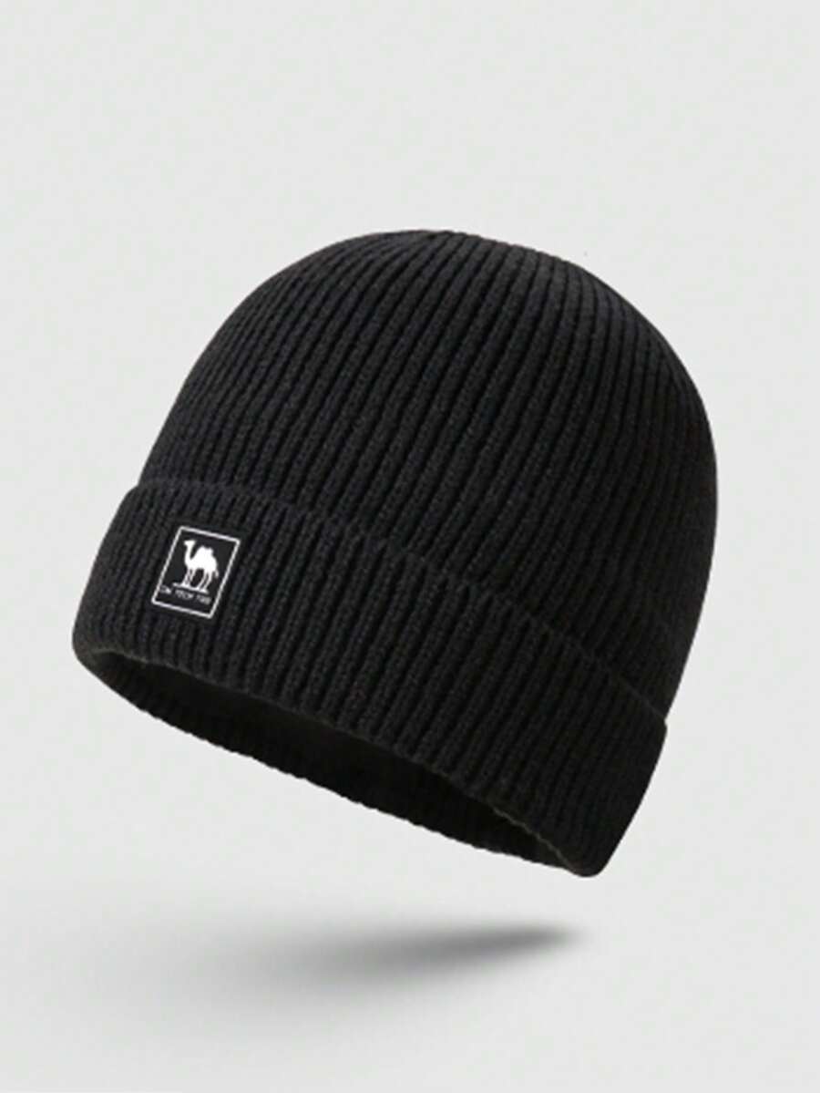 CAMEL CROWN Camel Knit Hat, Versatile & Warm, Fits All Seasons, Moon-Shaped, Windproof, Large Circumference, White Wool Hat, Warm Hat - Black - View 1