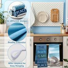 2/4/6/8/10/12 Pcs Coastal Beach Kitchen Towels - High Absorbency Microfiber, 15.75x23.62 Inch, Vibrant Coastal Designs With Sea Turtles, Shells & Beach Rules Quotes, Machine Washable For Bathroom, Kitchen Decor, Blue Coastal Theme, Playful Towel Design, Beach Towels