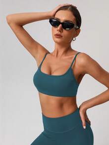 Women's Solid Color Thick Sports Bra & Yoga Leggings 2 Pieces Set, Minimalist Design For Fitness Training Summer - 寶藍色 - 查看 6