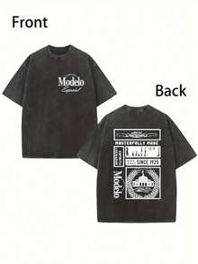 Men Shirts 1pc Heavyweight 230GSM Vintage Washed Cotton T-Shirt - Brown Retro Tee With MODEL Graphic Back, Loose Fit Streetwear For Men & Women, All-Season Casual Shirt For Parties, Holidays, Casual Attire - Ideal Gift For Fashion Enthusiasts Men Clothes - 黑色 - 查看 6