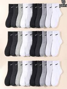 10pairs/Set Teenager Sporty Long Tube Socks Crew Socks - Multicolor - View 6