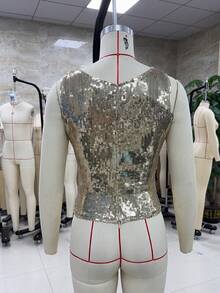 Sequin Tank Tops For Women Y2k Sleeveless Sparkly Glitter Cami Crop Top Summer Beach Party Clubwear - 金色 - 查看 8