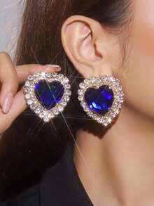 1 Pair High-End Exaggerated Geometric Crystal Pearl Earrings, Rhinestone-Studded In Random White, Green & Red Colors – Fashionable, Luxurious, Personalized Statement Jewelry For Parties, Dresses & Versatile Occasions - Blue - View 13