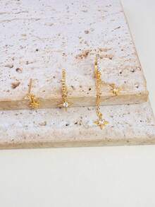 Bộ 3 bông tai mặt dây chuyền hình ngôi sao đính đá Zirconia, mạ vàng 14K, ít gây dị ứng, phù hợp đeo hàng ngày, vừa với nhiều kích cỡ lỗ xỏ tai, nhẹ và thời trang, món quà tuyệt vời dành cho phụ nữ và bé gái. - Vàng-7# - Xem 4