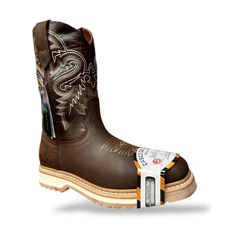 Bota Chata Casco Acero Purepecha Sierra Piel Bovina Nobuck - Camel - Ver 1
