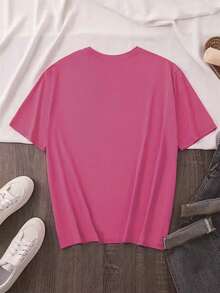 Playera camiseta gráfica dama mujer manga corta cuello redondo básica cómoda fresca ligera moderna juvenil casual estampado colibrí ave linda tierna cute primavera verano - Rosa Fucsia - Ver 2