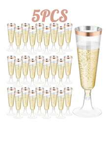 1/5/10pcs Reusable Champagne Flutes, Gold Glitter Plastic Champagne Glasses, Cocktail Cups, Wedding Toasting Flutes, Party Bar Cocktail Glasses, Bulk Gold Plastic Cups, Elegant Party Beverage Cups, For Party, Wedding And Large Events Back To School Season - Multicolor - View 17