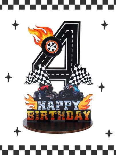 1 szt., Centralny element dekoracji urodzinowej z numerem ciężarówki, Drewniane rekwizyty do zdjęć z ciężarówką (3/4), Dekoracje urodzinowe z motywem wyścigowym, Akcesoria na 4. urodziny, Wszystkiego najlepszego z okazji 3. urodzin, Upominki na imprezę, Wystrój domu